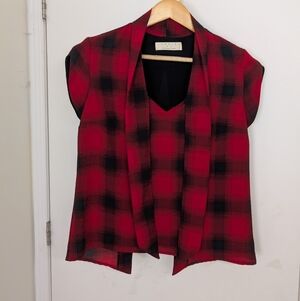 ANNIE 50 RED PLAID BLOUSE SIZE X SMALL